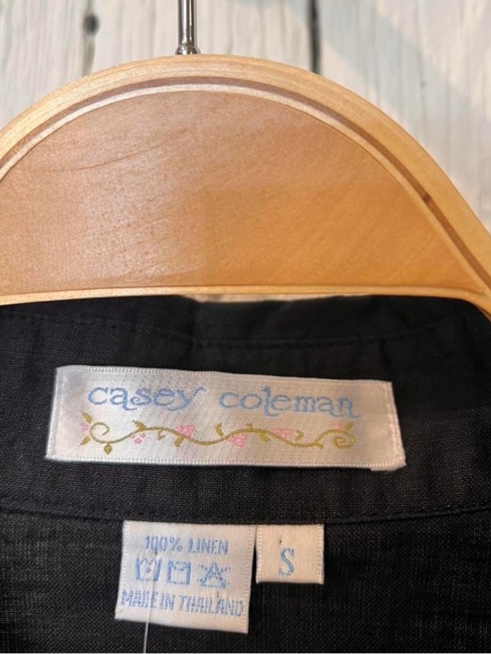 100% Linen Black Polka Dot Button-Up Shirt - Picture 4 of 4